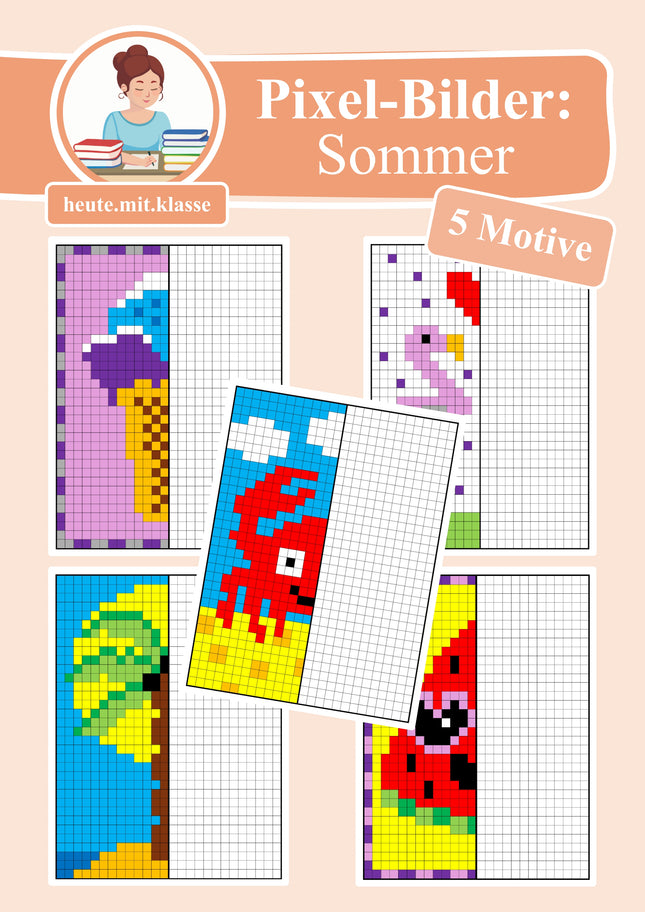 Pixel-Bilder: Sommer & Sommerferien (Symmetrie / Pixel-Art)