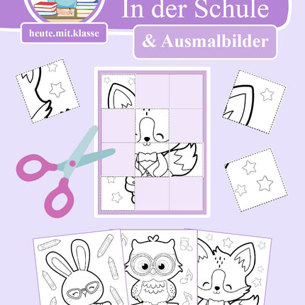 3x Puzzles & Ausmalbilder: In der Schule (Schneideübung)