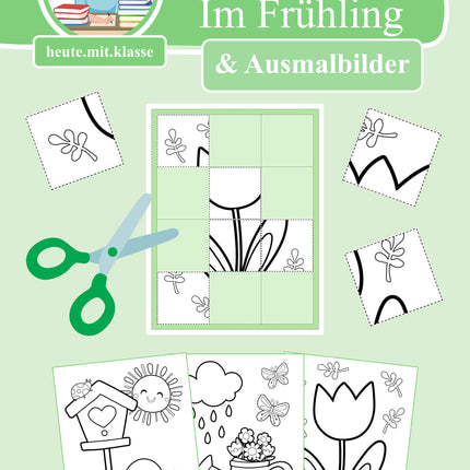 3x Puzzles & Ausmalbilder: Im Frühling (Schneideübung)