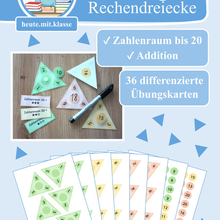 Übungskarten: Rechendreiecke (Zahlenraum bis 20 & Addition)