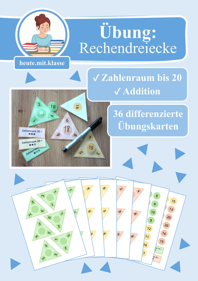 Übungskarten: Rechendreiecke (Zahlenraum bis 20 & Addition)
