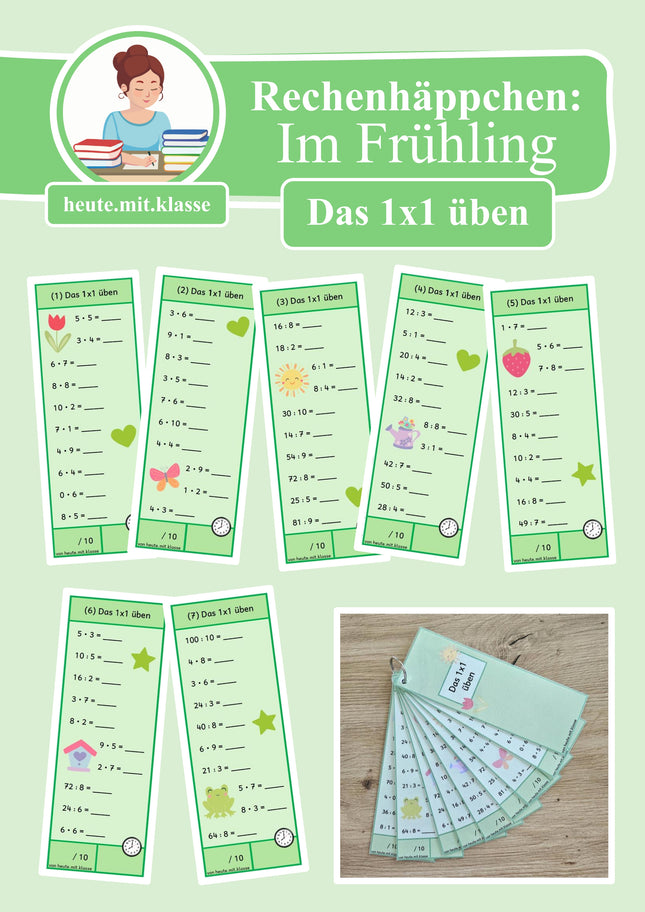 Rechenhäppchen / Tägliche Übung: Im Frühling - Kleines 1x1 (Multiplikation & Division)