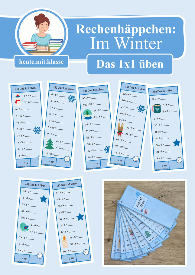 Rechenhäppchen / Tägliche Übung: Im Winter - Kleines 1x1 (Multiplikation & Division)