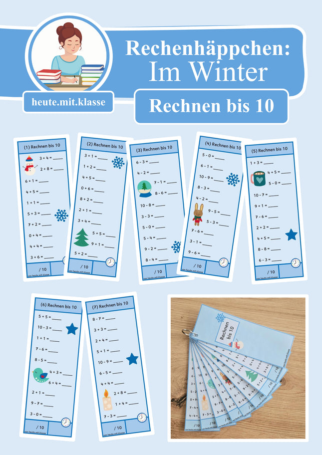 Rechenhäppchen / Tägliche Übung: Im Winter - Addition & Subtraktion im Zahlenraum bis 10