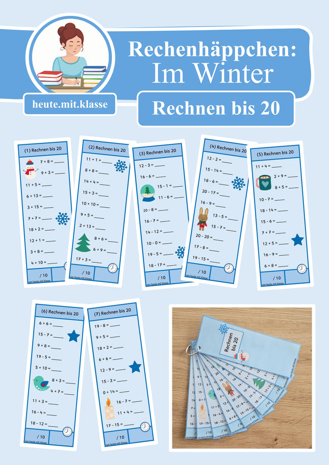 Rechenhäppchen / Tägliche Übung: Im Winter - Addition & Subtraktion im Zahlenraum bis 20