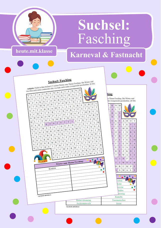 Suchsel: Fasching & Karneval & Fastnacht (Wortgitter)