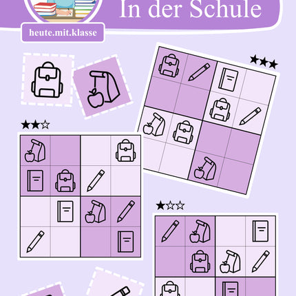 Sudoku 4x4: In der Schule (Rätsel für Vorschule & Anfangsunterricht)