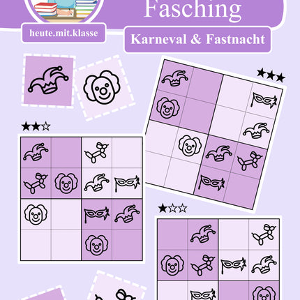 Sudoku 4x4: Fasching & Karneval & Fastnacht (Rätsel für Vorschule & Anfangsunterricht)