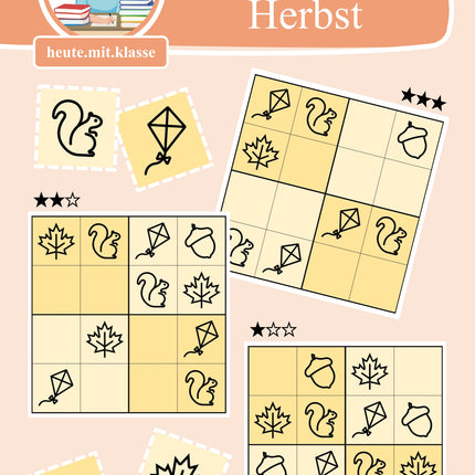 Sudoku: 4x4 Herbst (Rätsel für Vorschule & Anfangsunterricht)