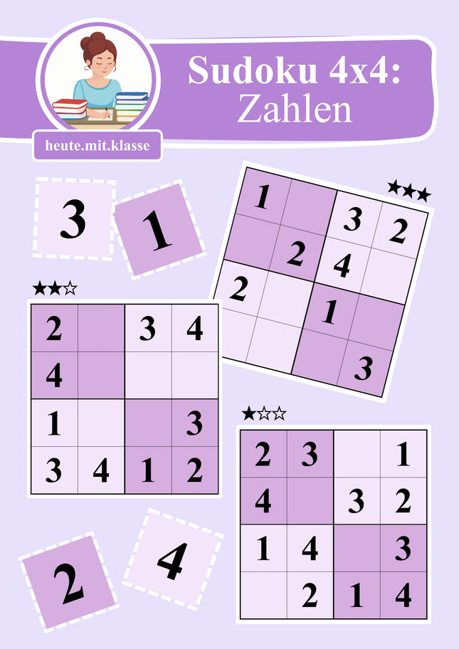 Sudoku 4x4: Klassisch mit Zahlen (Rätsel für Vorschule & Anfangsunterricht)