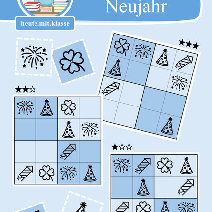 Sudoku 4x4: Neujahr & Silvester (Rätsel für Vorschule & Anfangsunterricht)
