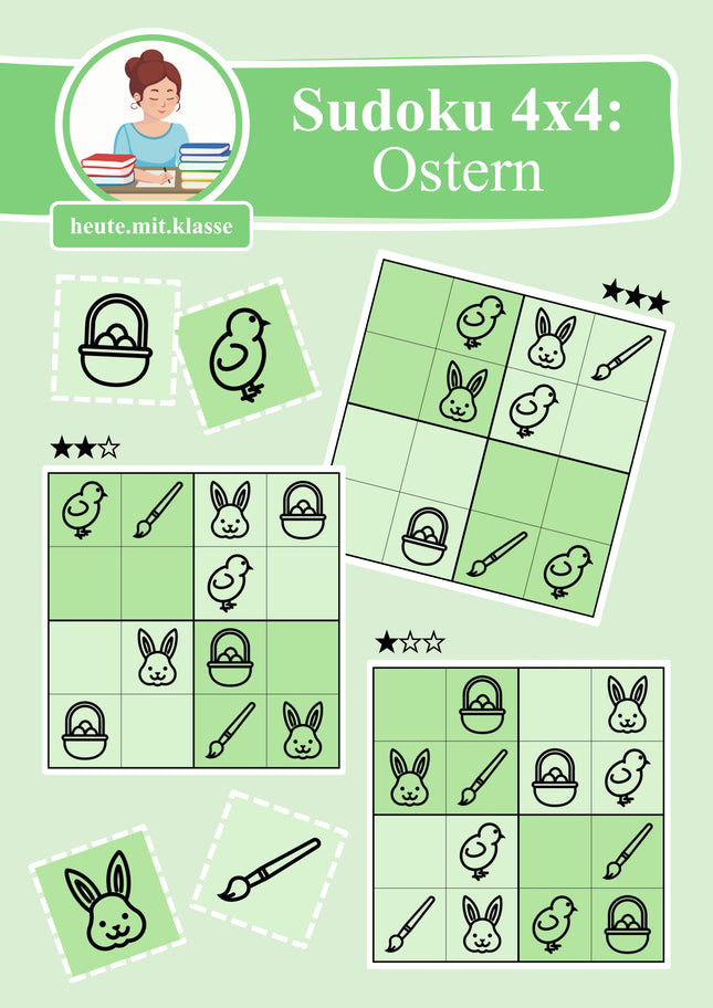 Sudoku: 4x4 Ostern (Rätsel für Vorschule & Anfangsunterricht)