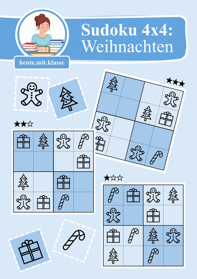 Sudoku 4x4: Weihnachten & Advent (Rätsel für Vorschule & Anfangsunterricht)