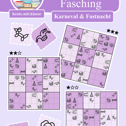 Sudoku 9x9: Fasching & Karneval & Fastnacht - Logisches Denken fördern!