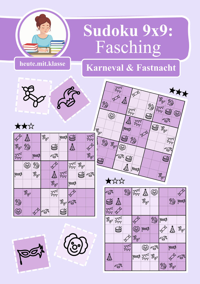 Sudoku 9x9: Fasching & Karneval & Fastnacht - Logisches Denken fördern!