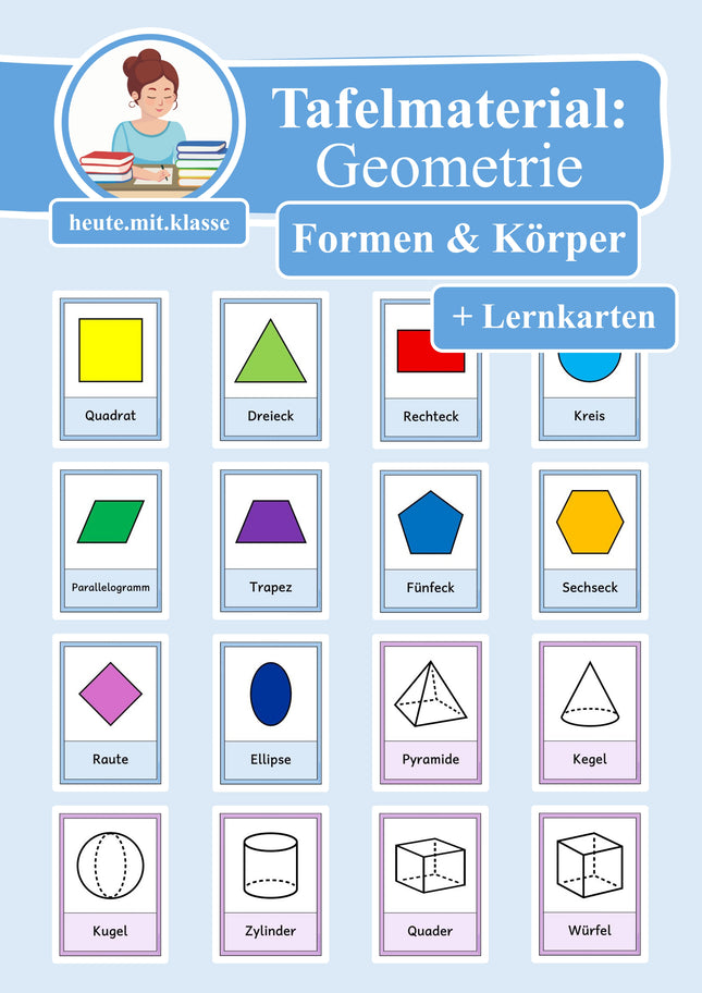 Tafelmaterial & Lernkarten: Geometrische Formen und Körper (Geometrie)