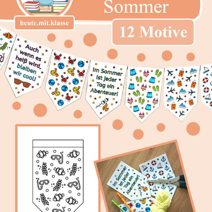 Girlande zum Ausmalen: Sommer & Sommerferien