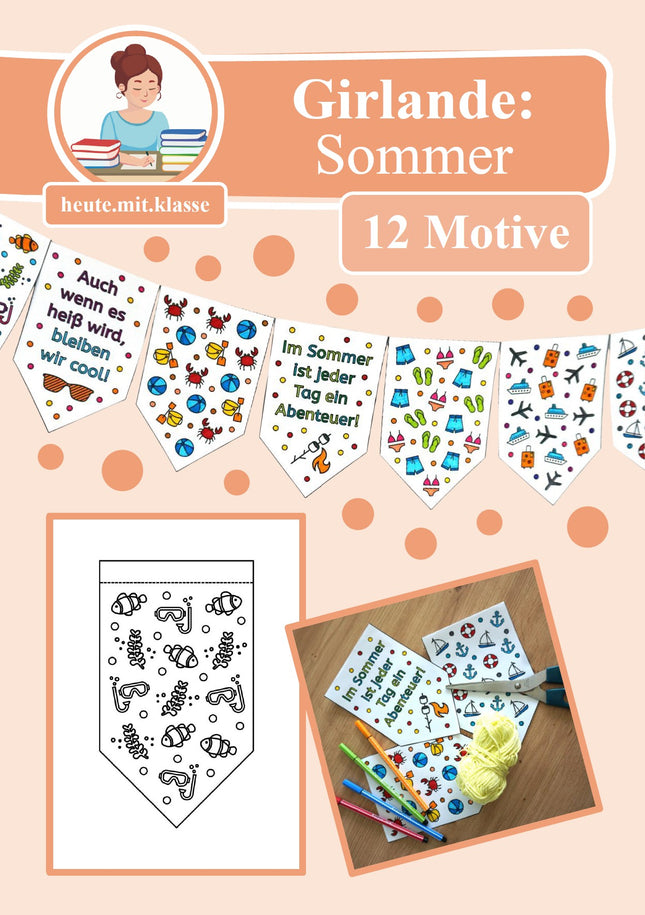 Girlande zum Ausmalen: Sommer & Sommerferien