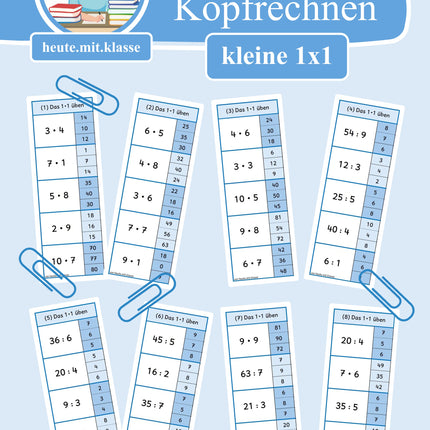 Klammerkarten: Das kleine 1x1 üben (Multiplikation & Division, Malrechnen & Geteiltrechnen)