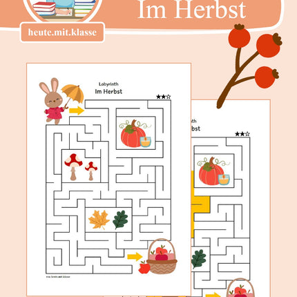 Labyrinth: Im Herbst (Rätsel für 1. & 2. Klasse)