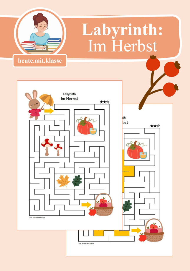 Labyrinth: Im Herbst (Rätsel für 1. & 2. Klasse)