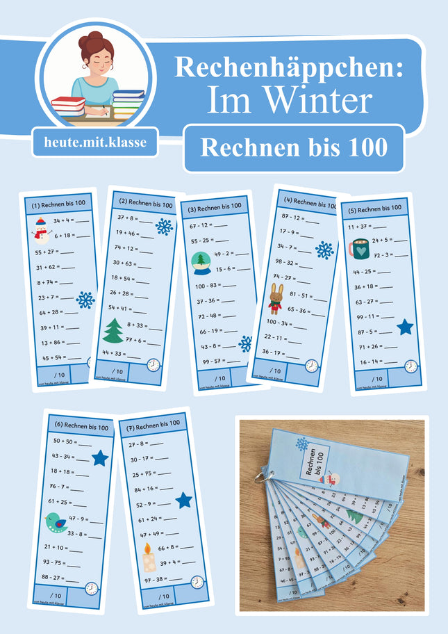 Rechenhäppchen / Tägliche Übung: Im Winter - Addition & Subtraktion im Zahlenraum bis 100