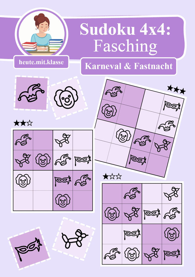 Sudoku 4x4: Fasching & Karneval & Fastnacht