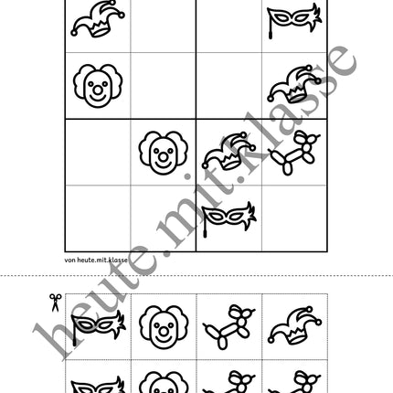 Sudoku 4x4: Fasching & Karneval & Fastnacht (Rätsel für Vorschule & Anfangsunterricht)