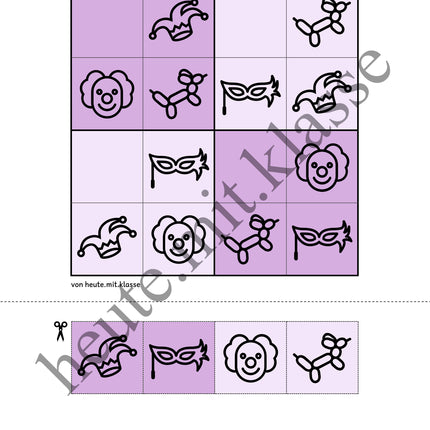 Sudoku 4x4: Fasching & Karneval & Fastnacht (Rätsel für Vorschule & Anfangsunterricht)