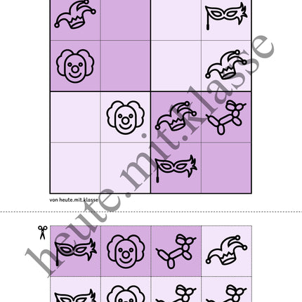 Sudoku 4x4: Fasching & Karneval & Fastnacht (Rätsel für Vorschule & Anfangsunterricht)