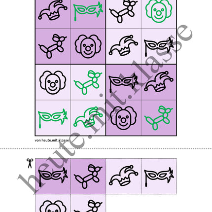 Sudoku 4x4: Fasching & Karneval & Fastnacht (Rätsel für Vorschule & Anfangsunterricht)