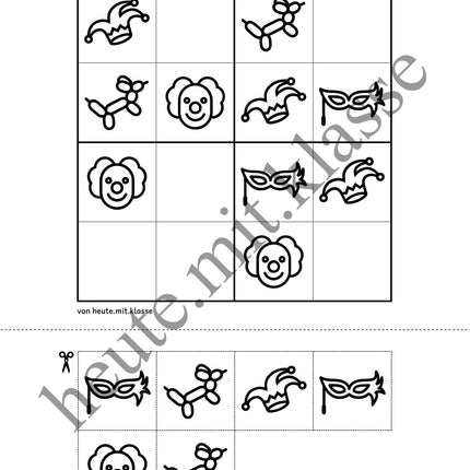 Sudoku 4x4: Fasching & Karneval & Fastnacht (Rätsel für Vorschule & Anfangsunterricht)