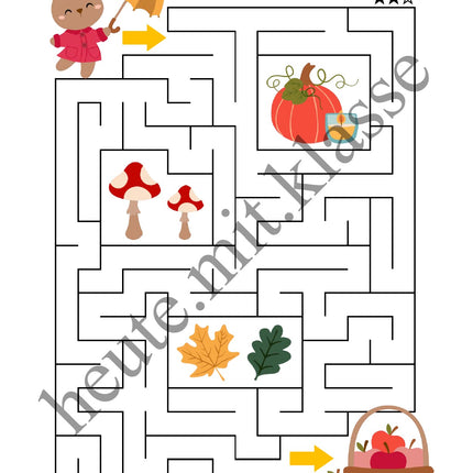 Labyrinth: Im Herbst (Rätsel für 1. & 2. Klasse)