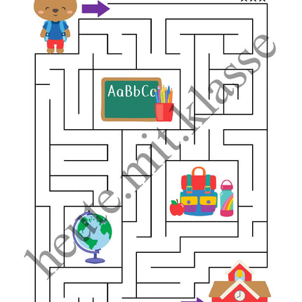 Labyrinth: In der Schule (Rätsel für 1. & 2. Klasse)