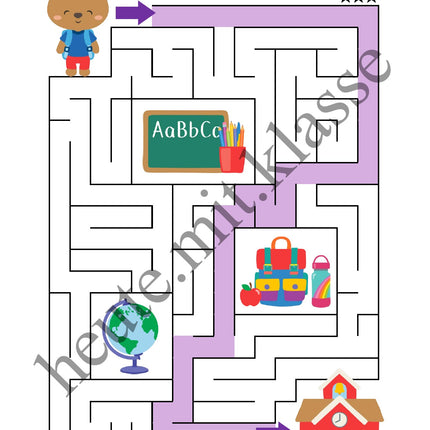 Labyrinth: In der Schule (Rätsel für 1. & 2. Klasse)