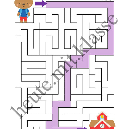 Labyrinth: In der Schule (Rätsel für 1. & 2. Klasse)