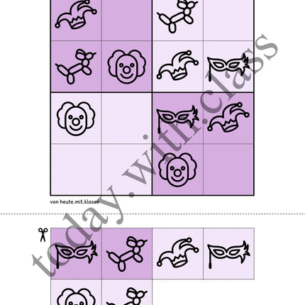 Sudoku 4x4: Fasching & Karneval & Fastnacht (Rätsel für Vorschule & Anfangsunterricht)