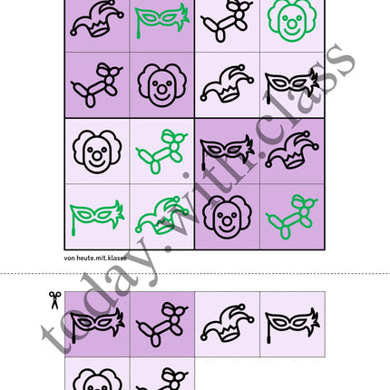 Sudoku 4x4: Fasching & Karneval & Fastnacht (Rätsel für Vorschule & Anfangsunterricht)
