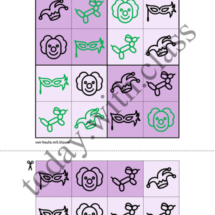 Sudoku 4x4: Fasching & Karneval & Fastnacht (Rätsel für Vorschule & Anfangsunterricht)