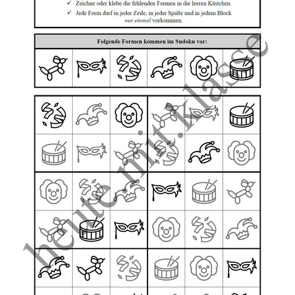 Sudoku 6x6: Fasching & Karneval & Fastnacht