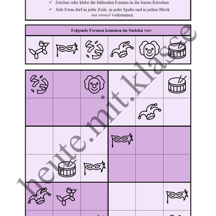 Sudoku 6x6: Fasching & Karneval & Fastnacht