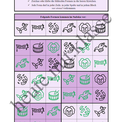 Sudoku 6x6: Fasching & Karneval & Fastnacht