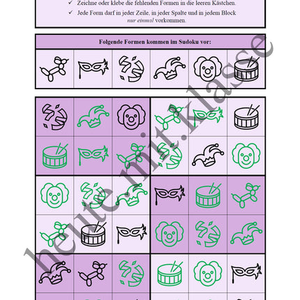 Sudoku 6x6: Fasching & Karneval & Fastnacht