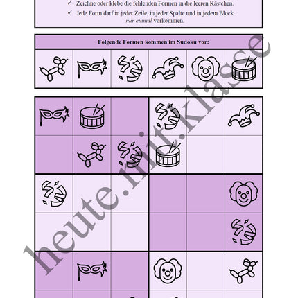 Sudoku 6x6: Fasching & Karneval & Fastnacht