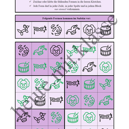 Sudoku 6x6: Fasching & Karneval & Fastnacht