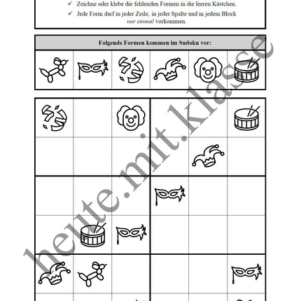 Sudoku 6x6: Fasching & Karneval & Fastnacht