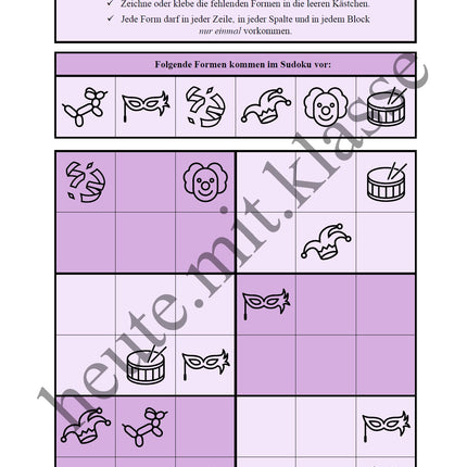 Sudoku 6x6: Fasching & Karneval & Fastnacht