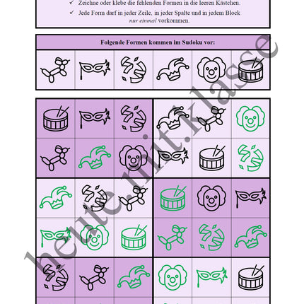 Sudoku 6x6: Fasching & Karneval & Fastnacht