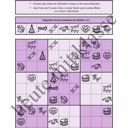 Sudoku 9x9: Fasching & Karneval & Fastnacht - Logisches Denken fördern!