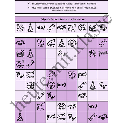 Sudoku 9x9: Fasching & Karneval & Fastnacht - Logisches Denken fördern!